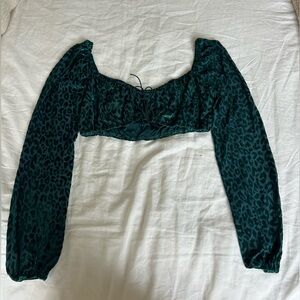Long Sleeve Leopard Print Crop Top | Green